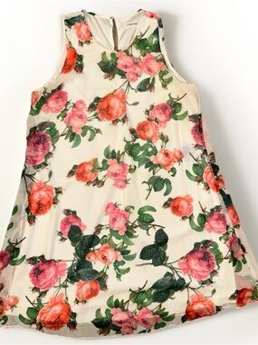 Calvin Klein Cream Floral A-Line Dress with Pink & Green Roses